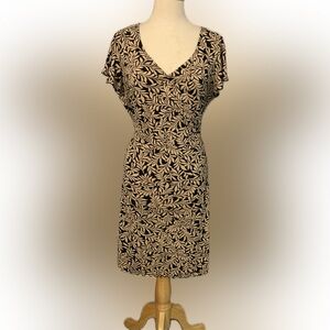 New York & Company Brown and Black Leaf Print Dress